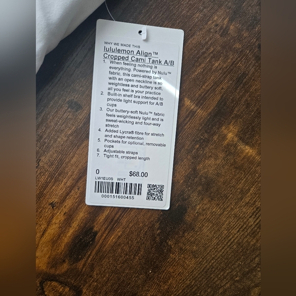 lululemon Align Cropped Cami Tank A/B Size 0 New - Picture 2 of 2